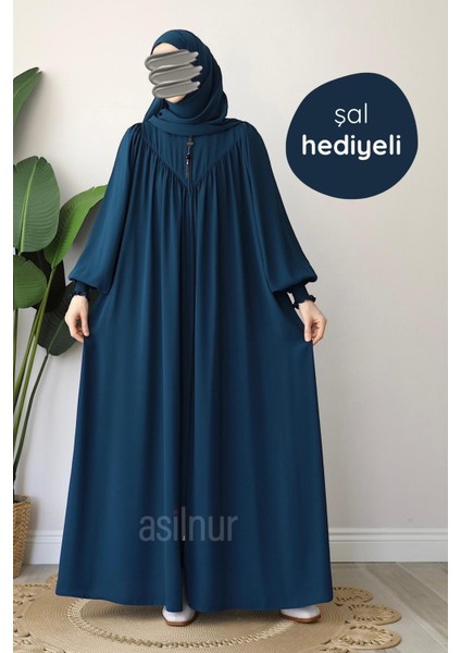 Elif Ferace Şal Hediyeli Takım Petrol Mavisi