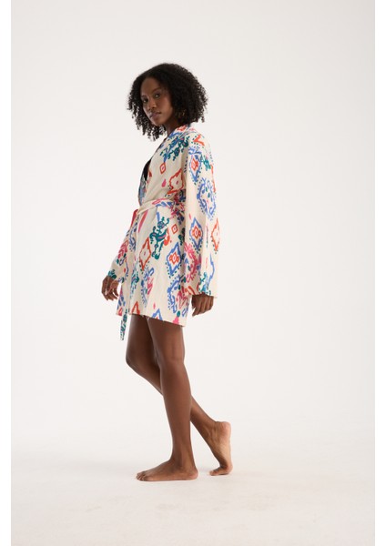 Kadın Günlük Bohem Tarz Renkli Desenli İspanyol Kol %100 Doğal Pamuk Şile Bezi Kimono fiyatları