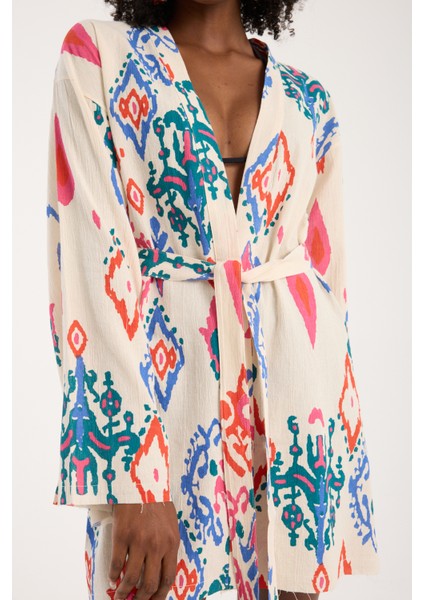 Kadın Günlük Bohem Tarz Renkli Desenli İspanyol Kol %100 Doğal Pamuk Şile Bezi Kimono modelleri