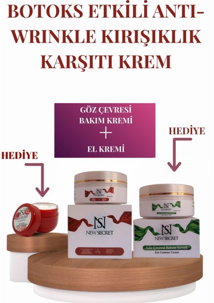 Botoks Etkili Antı-Wrınkle Kırışıklık Karşıtı Krem, Göz Çevresi Bakım Kremi ve El Kremi Hediyeli