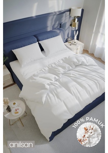 Düz Beyaz Çift Kişilik Ranforce Nevresim Seti %100 Pamuk, 63tel (Nevresim+Yastık Kılıfı)