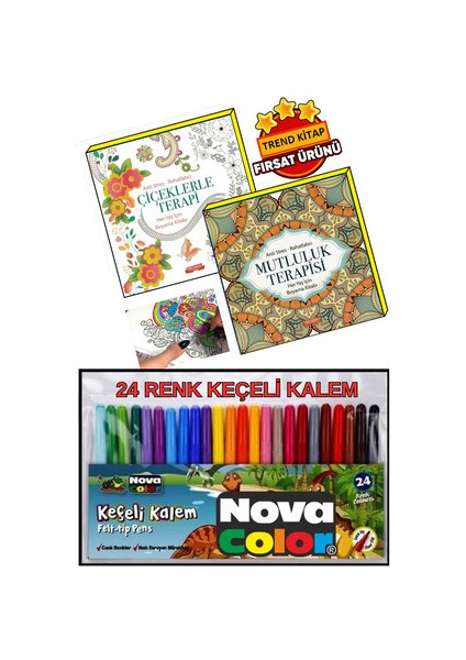 Mandala Terapi Büyükler Için Boyama Seti - 2 Kitap ve 24'lü Keçeli Kalem Seti modelleri