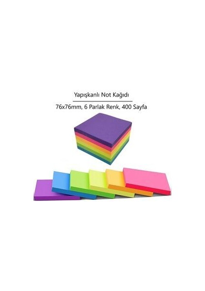 Yapışkanlı Not Kağıdı Küp 76 x 76 mm 400 Yaprak Renkli Seçeneklerle indirimleri