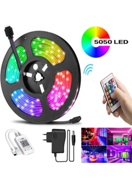 5 Metre RGB Şerit LED Işık – Uzaktan Kumandalı, 20 Fonksiyonlu, Adaptörlü Tak Çalıştır Aydınlatma Seti fırsatları
