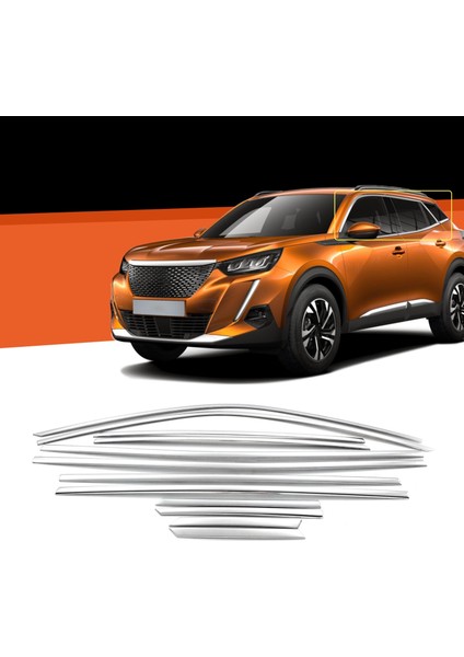 Peugeot 2008 Krom Cam Çıtası Tam Tur 12 Parça 2020+