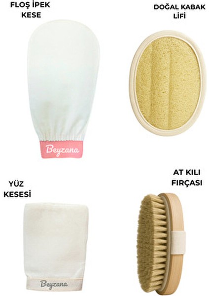 4 Lü Premium Cilt Sağlık Seti Doğal At Kılı Lif Kabağı Kesesi ve Ipek Floş Yüz ve Vücut Kesesi fiyatları