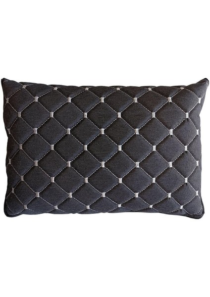 Oto Boyun Bel Destek Yastığı Polarlı Örtü Gri Nakışlı Siyah Yastık