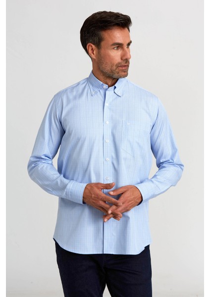 Regular Fit Ekoseli Mavi Klasik Erkek Gömlek GM23K232012_D35