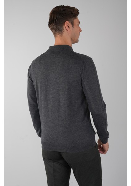 Polo Yaka Fermuar Detaylı Antrasit Erkek Yün Triko TR23KNOS23211_D58 fiyatları