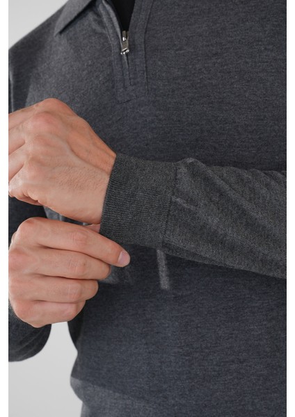 Polo Yaka Fermuar Detaylı Antrasit Erkek Yün Triko TR23KNOS23211_D58 fırsatları