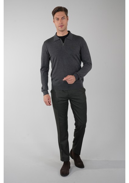 Polo Yaka Fermuar Detaylı Antrasit Erkek Yün Triko TR23KNOS23211_D58 indirimleri