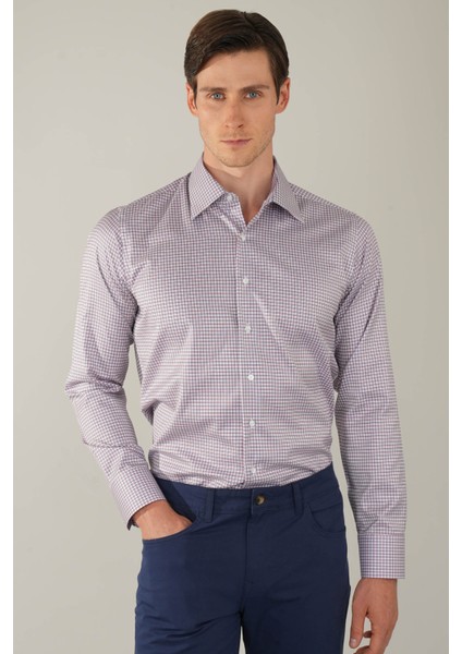 Kırmızı Uzun Kol Klasik Z Yaka Cepsiz Erkek Gömlek GMKLS250031_D24