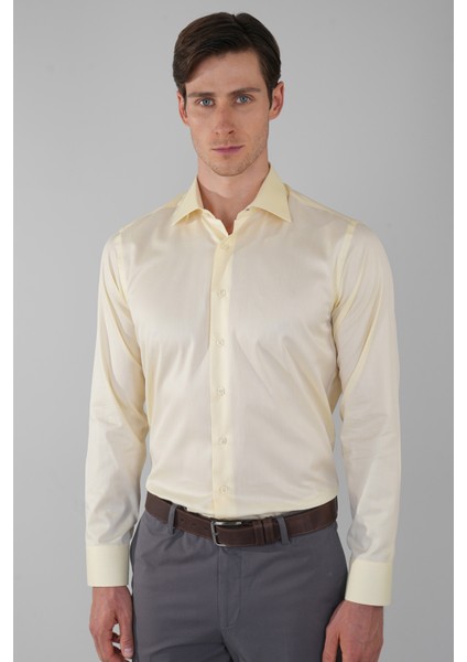 Klasik Yaka Regular Fit Sarı Uzun Kol Cepsiz Erkek Gömlek GMKLS250061_C17