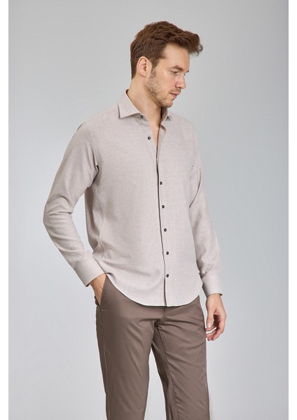 Regular Fit İtalyan Yaka Bej Pamuk Erkek Gömlek GMFLN0222303221_D07 indirimleri