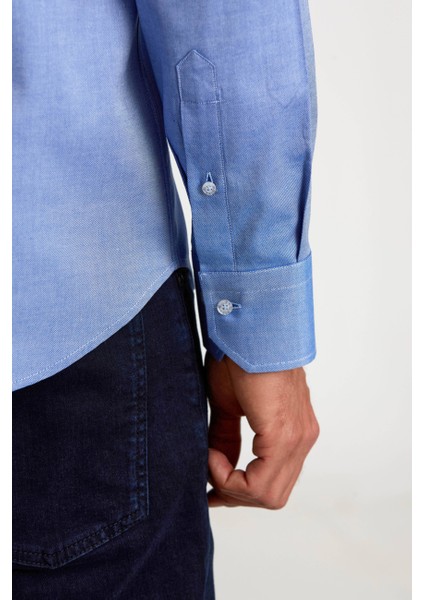 Regular Fit Paşa Yaka Düğmeli İndigo Pamuk Erkek Gömlek GMOK3PS22400001_D66 fırsatları