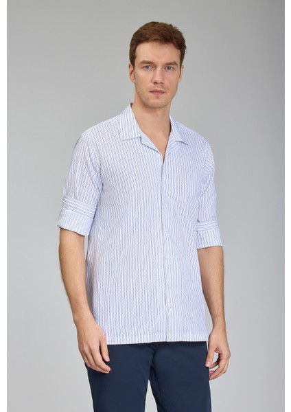 Regular Fit Apaj Yaka Beyaz Basic Spor Erkek Gömlek GMCZG1722300204_D01