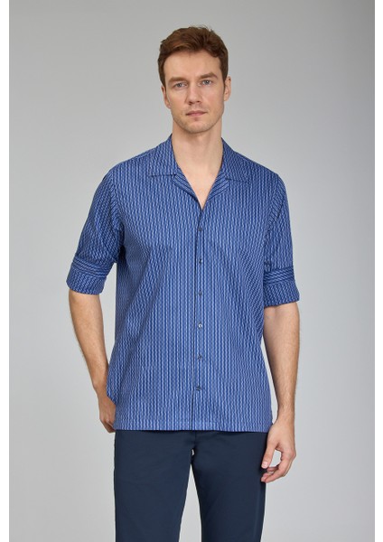 Regular Fit Apaj Yaka Lacivert Basic Spor Erkek Gömlek GMCZG1722300204_D39