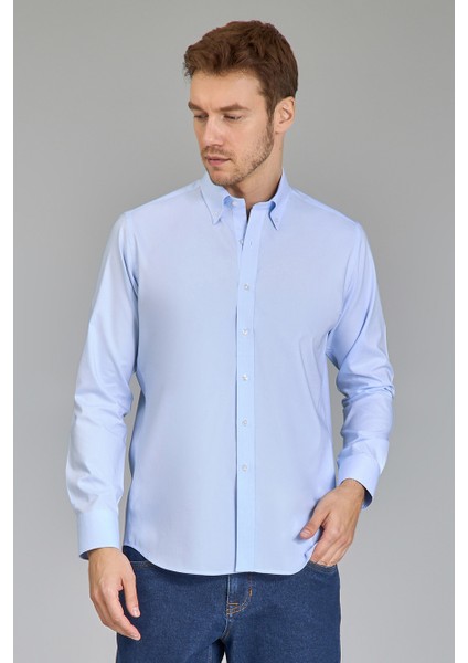 Regular Fit Klasik Yaka Düğmeli Açık Mavi Erkek Gömlek GMKLS4PAL224003_D33