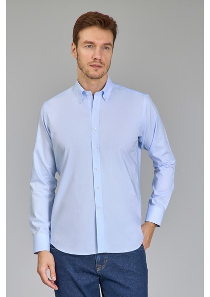 Regular Fit Klasik Yaka Düğmeli Açık Mavi Erkek Gömlek GMKLS4PAL224003_D33 indirimleri