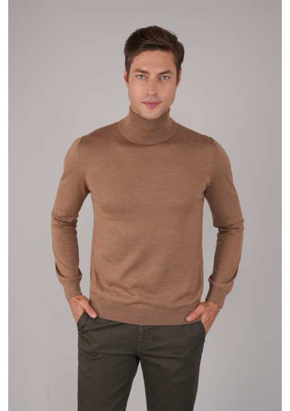 Erkek Yün Basic Yarım Balıkçı Yaka Triko Camel TR23KNOS23210_D70