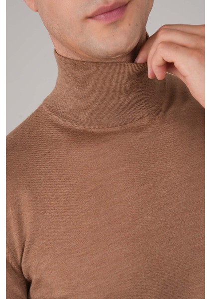 Erkek Yün Basic Yarım Balıkçı Yaka Triko Camel TR23KNOS23210_D70 modelleri