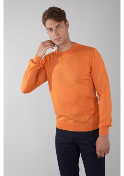 Erkek Turuncu Bisiklet Yaka Yün Triko TR23KNOS23206_D64