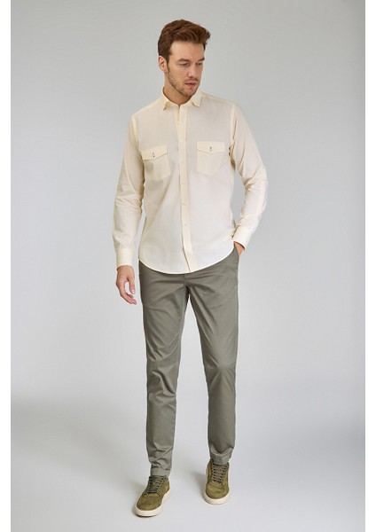 Regular Fit Yaka Düğmeli Sarı Pamuk Erkek Gömlek GMOKA1224003_D17 fiyatları