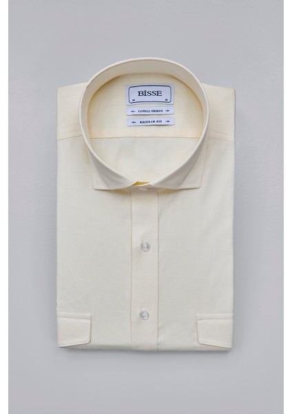 Regular Fit Yaka Düğmeli Sarı Pamuk Erkek Gömlek GMOKA1224003_D17 modelleri