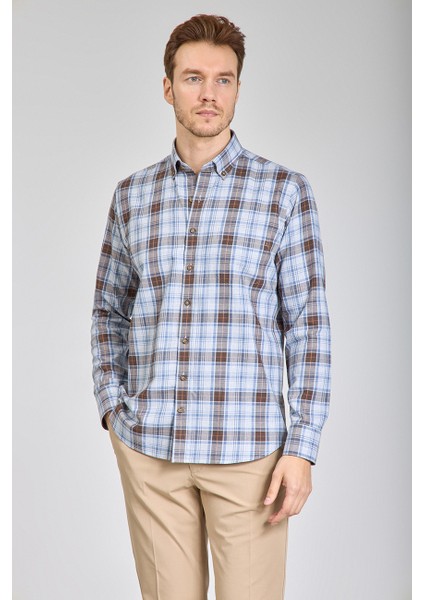 Regular Fit Paşa Yaka Desenli Pamuk Erkek Gömlek GMEKS4KPS242071_E11