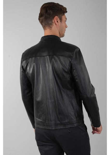 Erkek Siyah Gerçek Deri Ceket DM24K24002_D99 fiyatları