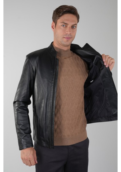 Erkek Siyah Gerçek Deri Ceket DM24K24002_D99 fırsatları