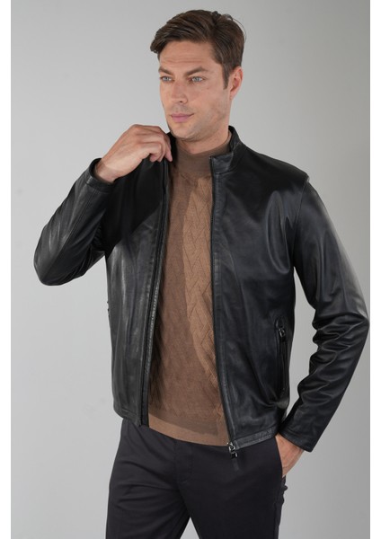 Erkek Siyah Gerçek Deri Ceket DM24K24002_D99 indirimleri