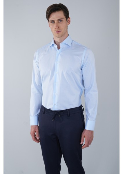 İtalyan Yaka Regular Fit Açık Mavi Uzun Kol Cepsiz Erkek Gömlek GMKLS250060_33
