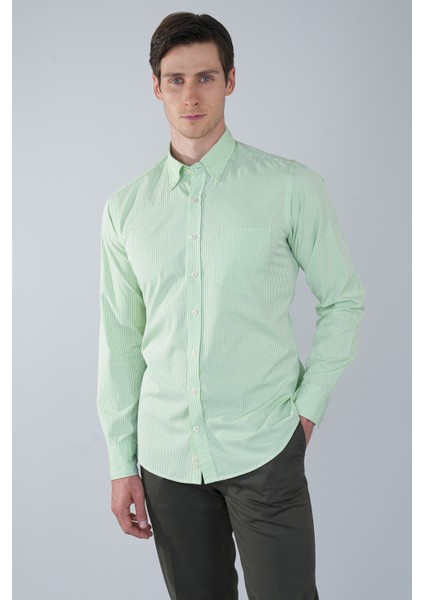 Uzun Kol Cepsiz Yeşil Pamuk Erkek Gömlek GMCZG250019_D47