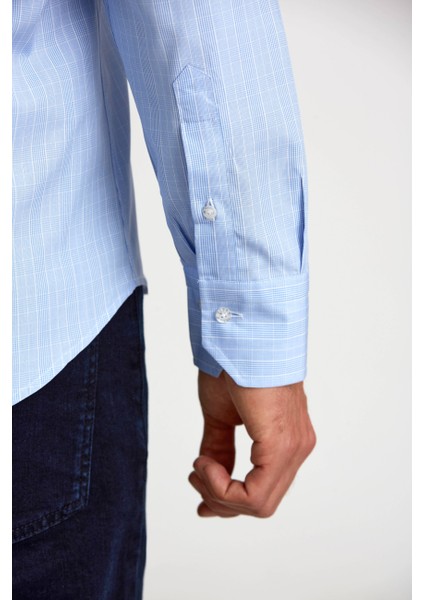 Regular Fit Ekoseli Mavi Klasik Erkek Gömlek GM23K232012_D35 modelleri