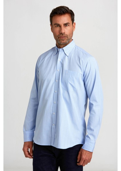 Regular Fit Ekoseli Mavi Klasik Erkek Gömlek GM23K232012_D35 indirimleri