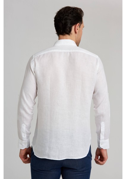 Regular Fit Uzun Kollu Paşa Yaka Kol İçi Apoletli Beyaz Spor Erkek Gömlek GM23Y231131_D01 fiyatları