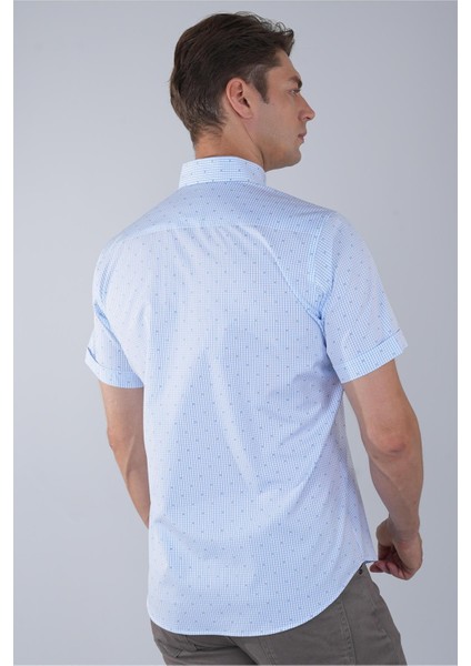 Kısa Kol Paşa Yaka Tek Cep Pamuk Mavi Erkek Gömlek GMCZG250097_D35 fiyatları