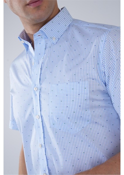 Kısa Kol Paşa Yaka Tek Cep Pamuk Mavi Erkek Gömlek GMCZG250097_D35 modelleri