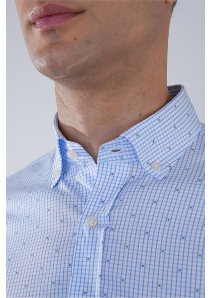 Kısa Kol Paşa Yaka Tek Cep Pamuk Mavi Erkek Gömlek GMCZG250097_D35 fırsatları