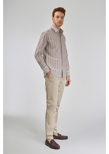 Regular Fit Spor Yaka Çizgili Açık Kahve Pamuk Erkek Gömlek GMCZG3SP224005_10 fiyatları