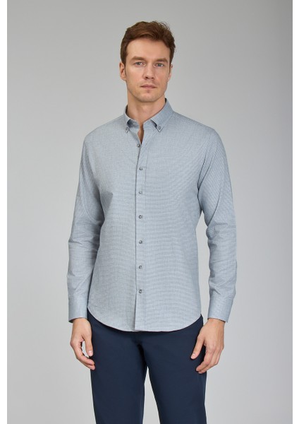 Modern Fit Paşa Yaka Gri Spor Erkek Gömlek GMFLN0222302221_D55
