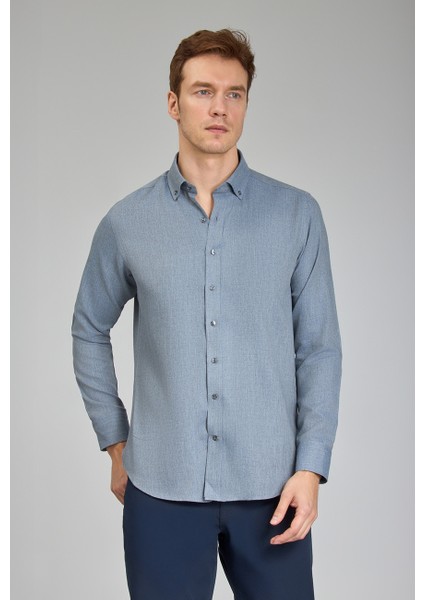 Regular Fit Paşa Yaka İndigo Spor Erkek Gömlek GMFLN0122300211_D66