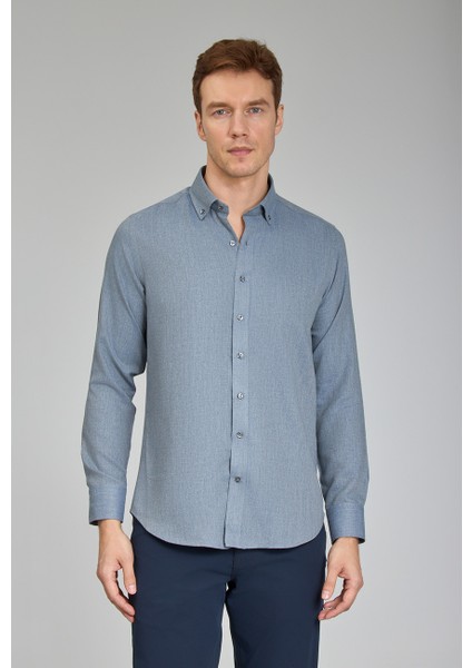 Regular Fit Paşa Yaka İndigo Spor Erkek Gömlek GMFLN0122300211_D66 modelleri