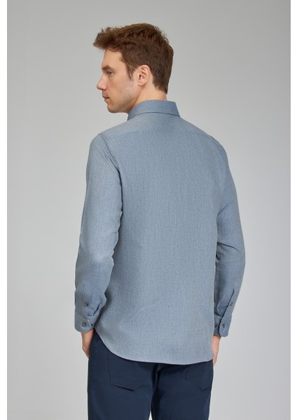 Regular Fit Paşa Yaka İndigo Spor Erkek Gömlek GMFLN0122300211_D66 fırsatları
