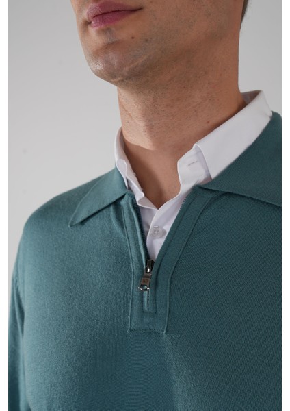 Polo Yaka Fermuar Detaylı Mint Erkek Yün Triko TR23KNOS23211_D50 modelleri