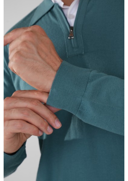 Polo Yaka Fermuar Detaylı Mint Erkek Yün Triko TR23KNOS23211_D50 fırsatları