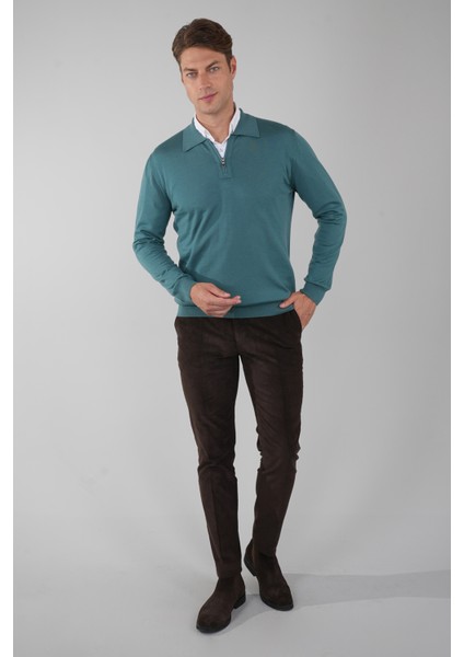 Polo Yaka Fermuar Detaylı Mint Erkek Yün Triko TR23KNOS23211_D50 indirimleri