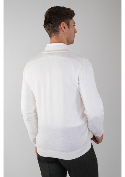 Beyaz Yarım Balıkçı Fermuarlı Full Jakar Yün Erkek Triko TR23K23202_D01 fiyatları