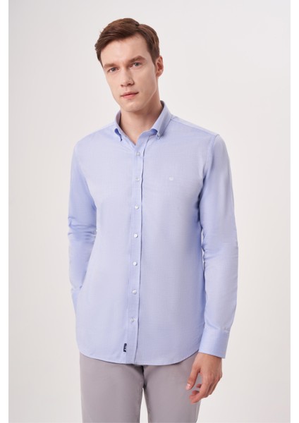 Regular Fit Paşa Yaka Mavi Erkek Gömlek GM23Y231163_D35